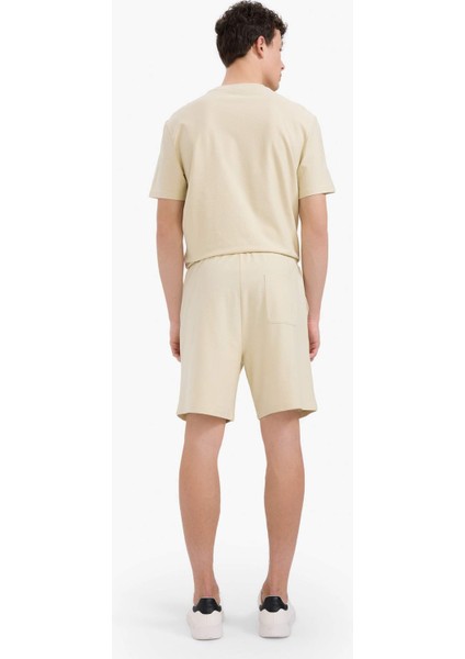 %100 Pamuk Relax Fit Twill Dokulu Cepli Şort