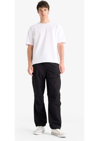 %100 Pamuk Bol Rahat Kesim Wide Leg Kargo Cepli Geniş Paça Yazlık Pantolon