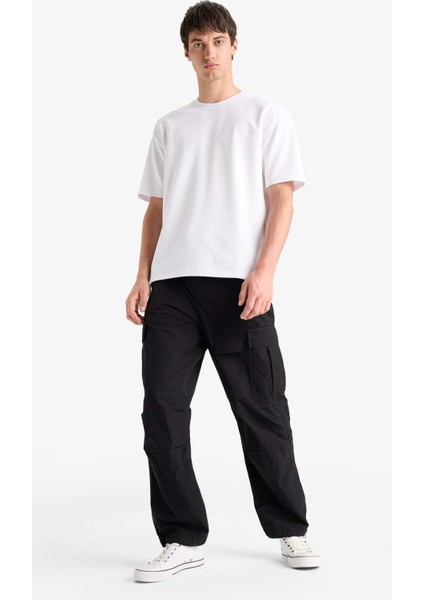 %100 Pamuk Bol Rahat Kesim Wide Leg Kargo Cepli Geniş Paça Yazlık Pantolon