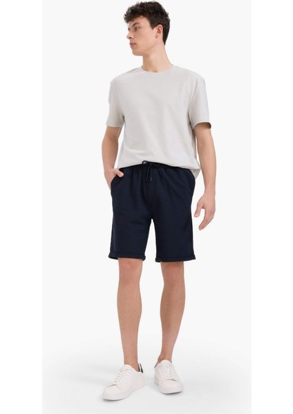 Regular Fit Dokulu Basic Düz Bermuda Şort E2606AX25SM
