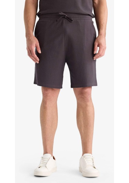 %100 Pamuk Relax Fit Twill Dokulu Cepli Şort