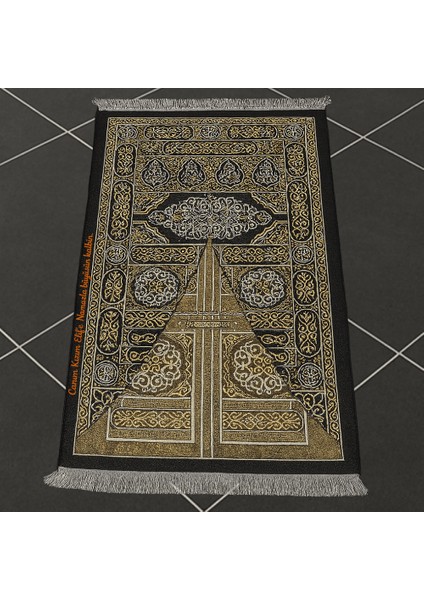 Zarif Kutulu Kişiye Özel Nakış Işlemeli Kabe Kapısı Motifli Tesbih Hediyeli Siyah Hediyelik Seccade fiyatları