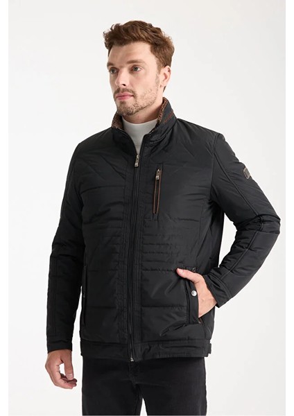 Erkek Siyah Dik Kürk Yaka Spor Mont fiyatları
