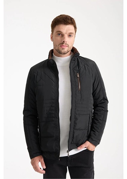 Erkek Siyah Dik Kürk Yaka Spor Mont indirimleri