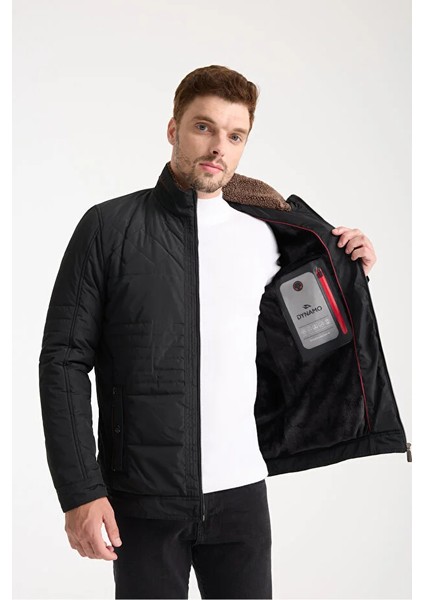 Erkek Siyah Dik Kürk Yaka Spor Mont