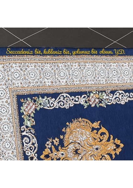 Kişiye Özel Nakış Işlemeli Çiçek Desenli Kendinden Saçaklı Lacivert Renk Hediyelik Seccade modelleri