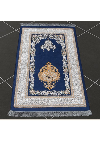 Kişiye Özel Nakış Işlemeli Çiçek Desenli Kendinden Saçaklı Lacivert Renk Hediyelik Seccade indirimleri