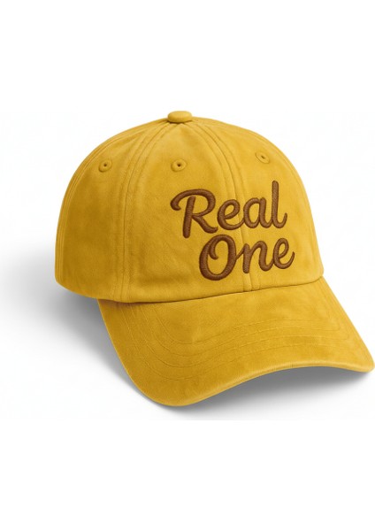 Isme Özel Nakışlı Sarı Vintage Stil Eskitme Kumaş Ayarlanabilir Unisex Beyzbol Şapkası