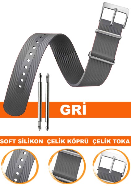 18mm-20mm-22mm-24mm saatlerle uyumlu silikon nato saat kordonu kayışı n02sn-gr