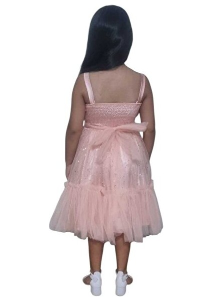 Tüllü Pul Işlemeli Kısa Kız Çocuk Abiye Elbise 5-10 Yaş modelleri