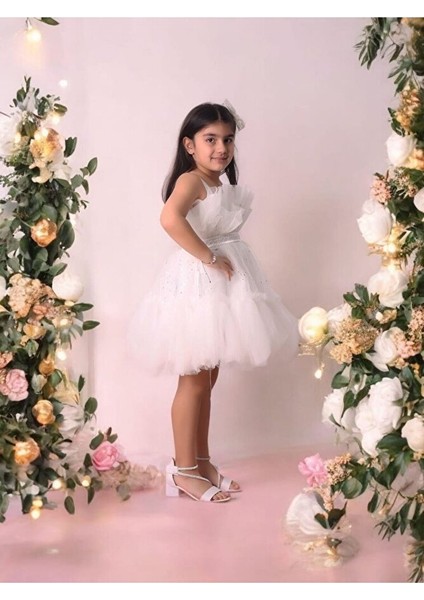 Tüllü Pul Işlemeli Kısa Kız Çocuk Abiye Elbise 5-10 Yaş fiyatları