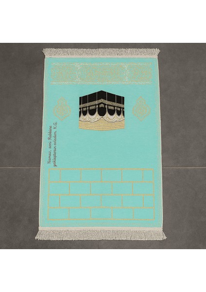 Kişiye Özel Nakış Işlemeli Kabe Motifli Saçaklı Turkuaz Renk Hediyelik Seccade fiyatları