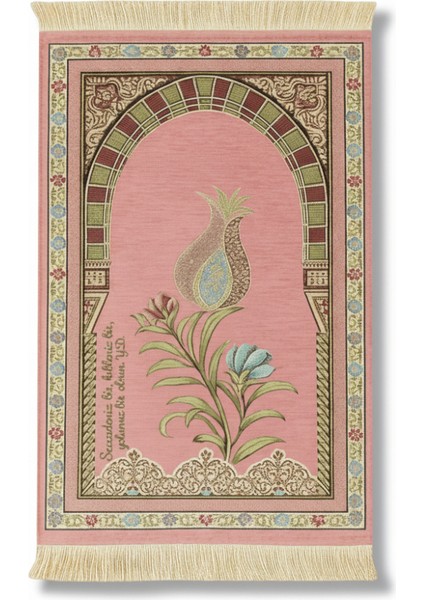 Kişiye Özel Nakış Işlemeli Lale Motifli Astarlı Saçaklı Siyah Renk Hediyelik Seccade