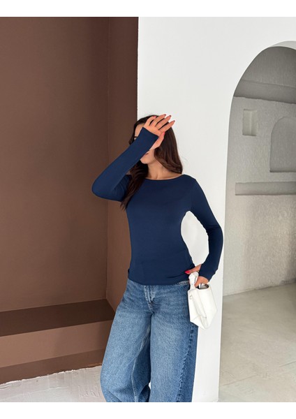 Kadın Kayık Yaka Parmak Geçmeli Uzun Kollu Full Likralı Pamuk Viskon Buzzy Body Tişort modelleri