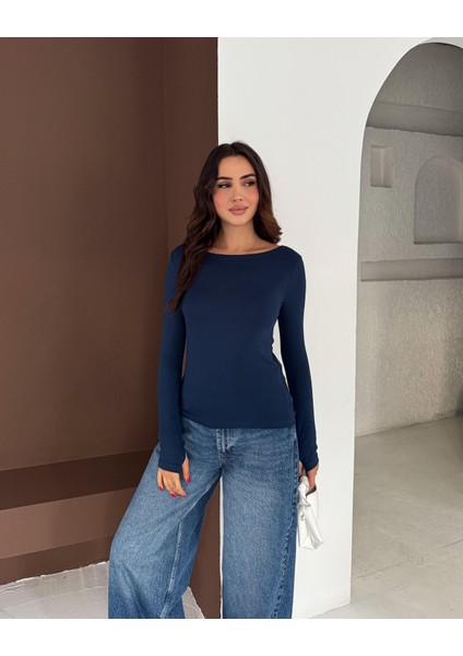 Kadın Kayık Yaka Parmak Geçmeli Uzun Kollu Full Likralı Pamuk Viskon Buzzy Body Tişort fırsatları