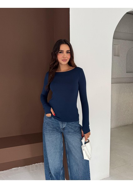 Kadın Kayık Yaka Parmak Geçmeli Uzun Kollu Full Likralı Pamuk Viskon Buzzy Body Tişort indirimleri