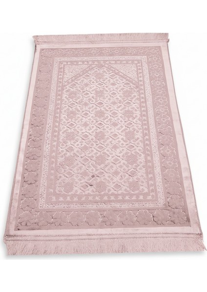 Kişiye Özel Nakış Işlemeli Saf Ipek Kadife Kumaştan Pembe Renk Hediyelik Seccade