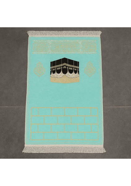 Kişiye Özel Nakış Işlemeli Kabe Motifli Saçaklı Turkuaz Renk Hediyelik Seccade indirimleri