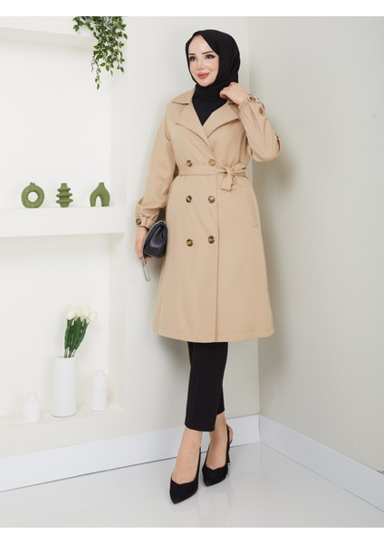 Kadın Bej Lastik Kollu Trençkot