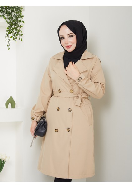 Kadın Bej Lastik Kollu Trençkot fırsatları