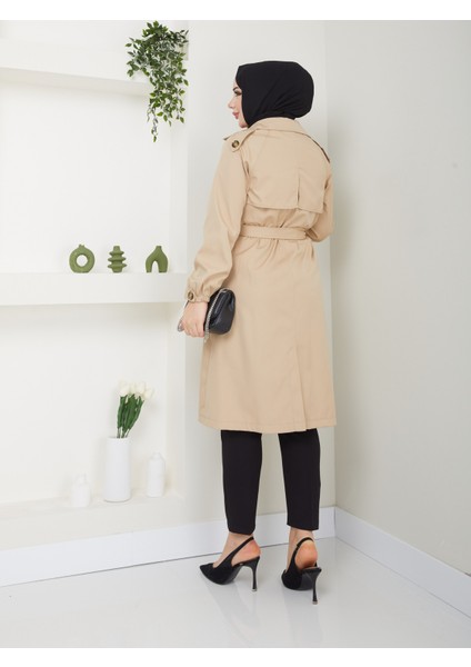 Kadın Bej Lastik Kollu Trençkot