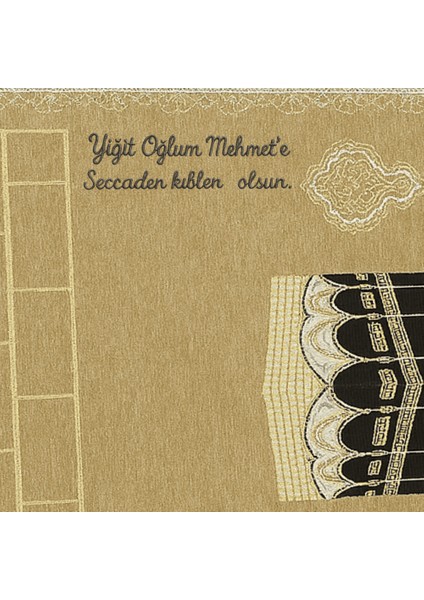 Kişiye Özel Nakış Işlemeli Kabe Motifli Saçaklı Krem Rengi Hediyelik Seccade modelleri