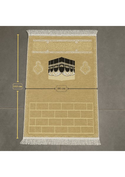 Kişiye Özel Nakış Işlemeli Kabe Motifli Saçaklı Krem Rengi Hediyelik Seccade fırsatları