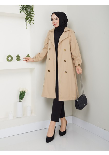 Kadın Bej Lastik Kollu Trençkot fiyatları