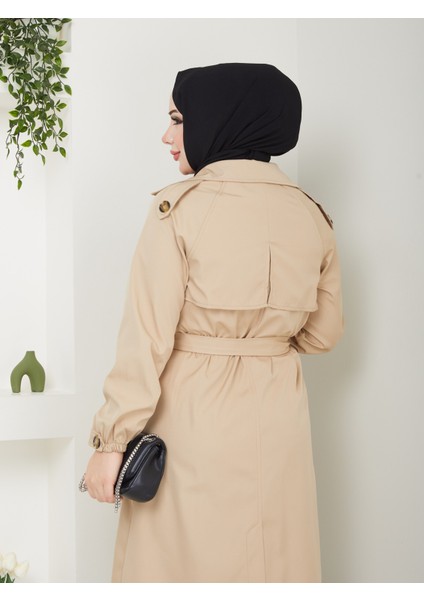 Kadın Bej Lastik Kollu Trençkot