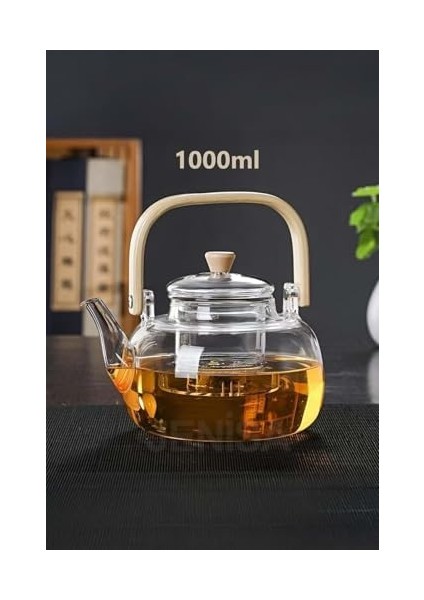 Ahşap Saplı Cam Filtreli Demlik 1000 ml - Dayanıklı Cam Bitki Çayı Demlik fiyatları