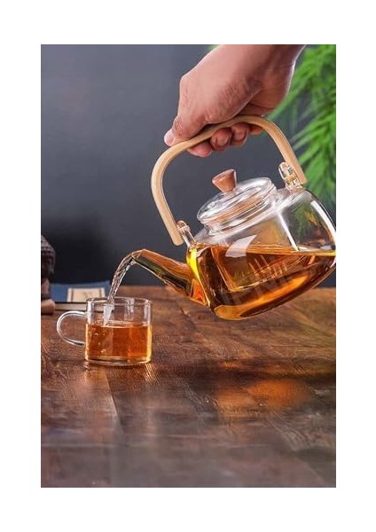 Ahşap Saplı Cam Filtreli Demlik 1000 ml - Dayanıklı Cam Bitki Çayı Demlik modelleri