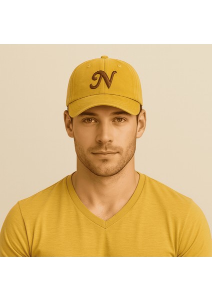 Isme Özel Harf Nakışlı Sarı Vintage Stil Eskitme Kumaş Ayarlanabilir Unisex Beyzbol Şapkası fiyatları