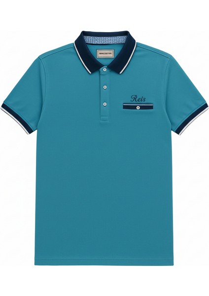 Kişiye Özel Nakışlı Kısa Kollu Triko Yaka Premium Turkuaz Tişört Xl