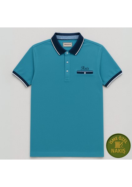 Kişiye Özel Nakışlı Kısa Kollu Triko Yaka Premium Turkuaz Tişört Xl modelleri