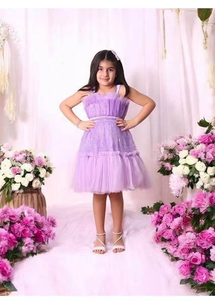 Tüllü Pul Işlemeli Kısa Kız Çocuk Abiye Elbise 5-10 Yaş fiyatları