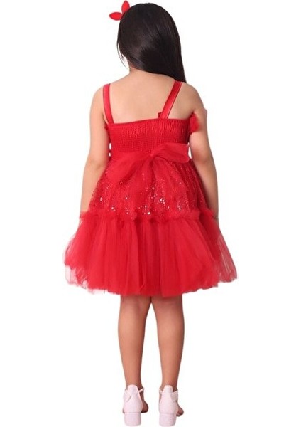 Tüllü Pul Işlemeli Kısa Kız Çocuk Abiye Elbise 5-10 Yaş fiyatları