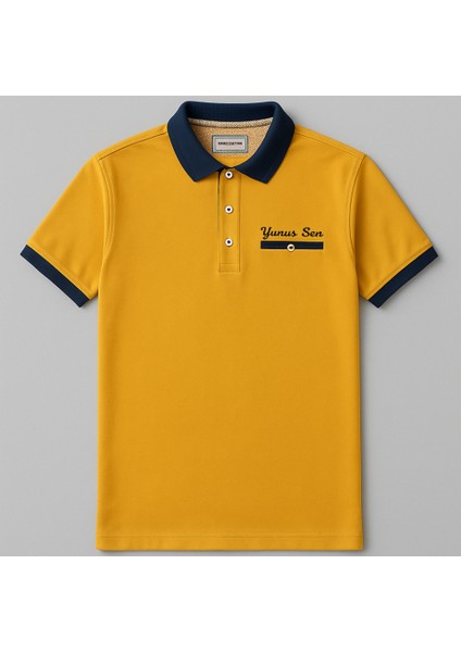 Kişiye Özel Nakışlı Kısa Kollu Triko Yaka Premium Koyu Sarı Tişört M modelleri