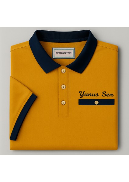 Kişiye Özel Nakışlı Kısa Kollu Triko Yaka Premium Koyu Sarı Tişört M indirimleri