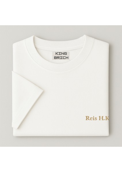 Kişiye Özel Nakışlı Yakası Biyeli Kısa Kollu Bisiklet Yaka Premium Bej Oversize Tişört M fırsatları