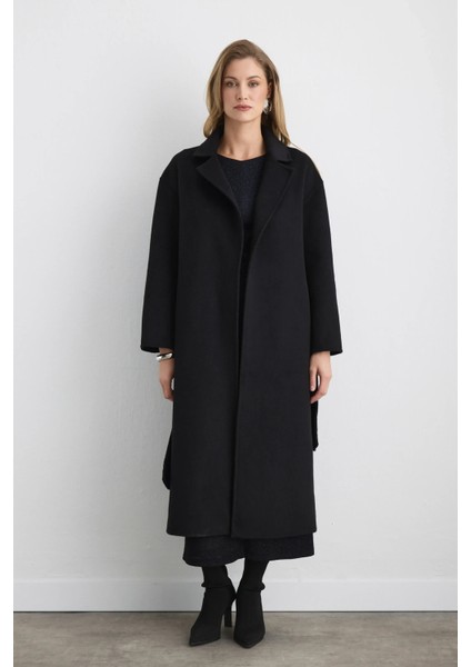 Astarsız Klasik Yün Manto - Siyah fırsatları