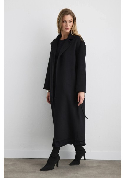 Astarsız Klasik Yün Manto - Siyah indirimleri