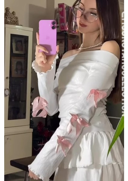 Coquette Lolita Kurdeleli Parıltılı Ispanyol Kol Madonna Yaka Tam Boy Bluz fiyatları