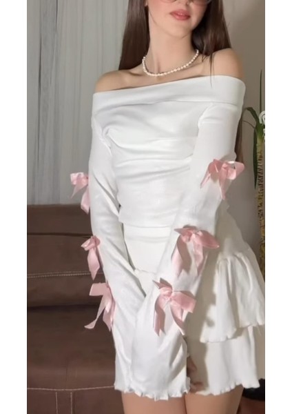 Coquette Lolita Kurdeleli Parıltılı Ispanyol Kol Madonna Yaka Tam Boy Bluz modelleri