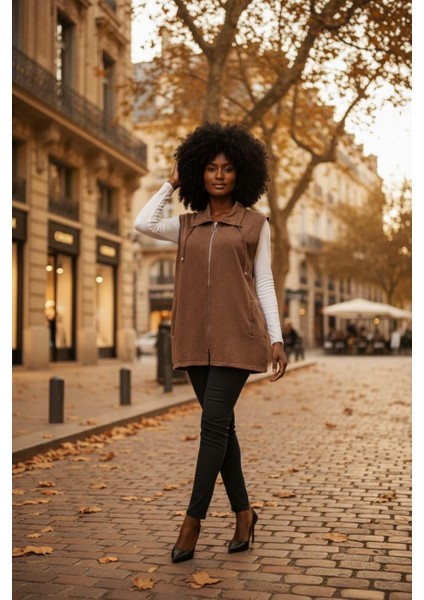 Kadın Büyük Beden Yaka Ip Detaylı Çift Cepli Fermuarlı Uzun Pamuk Yelek fırsatları