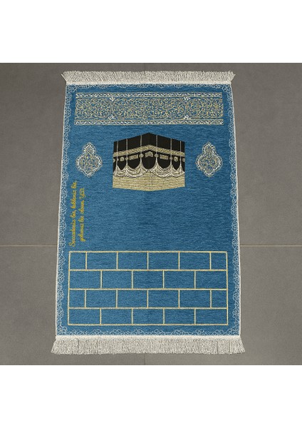 Kişiye Özel Nakış Işlemeli Kabe Motifli Saçaklı Mavi Renk Hediyelik Seccade fiyatları