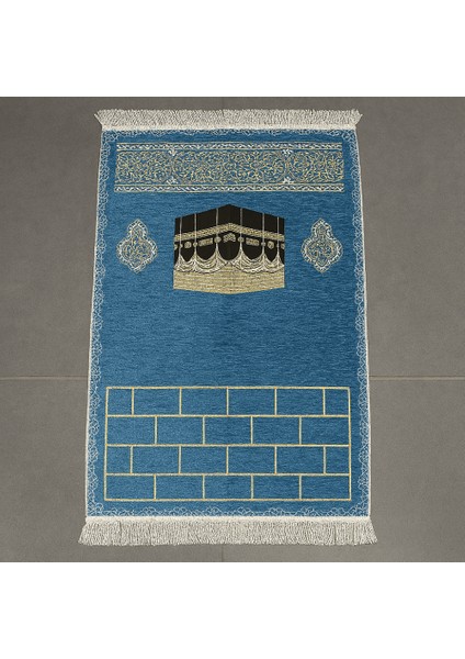 Kişiye Özel Nakış Işlemeli Kabe Motifli Saçaklı Mavi Renk Hediyelik Seccade indirimleri