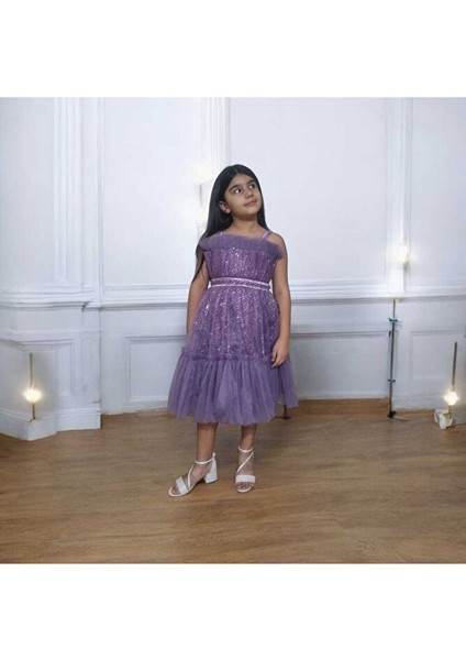 Tüllü Pul Işlemeli Kısa Kız Çocuk Abiye Elbise 5-10 Yaş modelleri