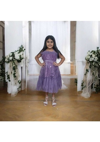 Tüllü Pul Işlemeli Kısa Kız Çocuk Abiye Elbise 5-10 Yaş fırsatları