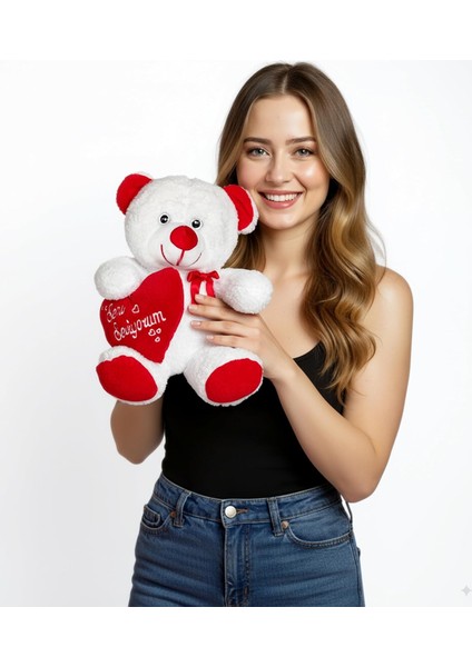 "seni Seviyorum" Mesajlı Peluş Ayıcık 45CM | Yıl Dönümü ve Sevgililer Günü Için Romantik Hediye | Kalp Nakışlı, Sevgi Dolu Öğretmenler Günü Hediyesi fiyatları