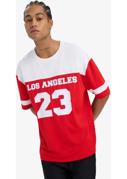 Fit Hızlı Kuruyan Oversize Geniş Kalıp Bisiklet Yaka Baskılı Sporcu Kısa Kollu Tişört